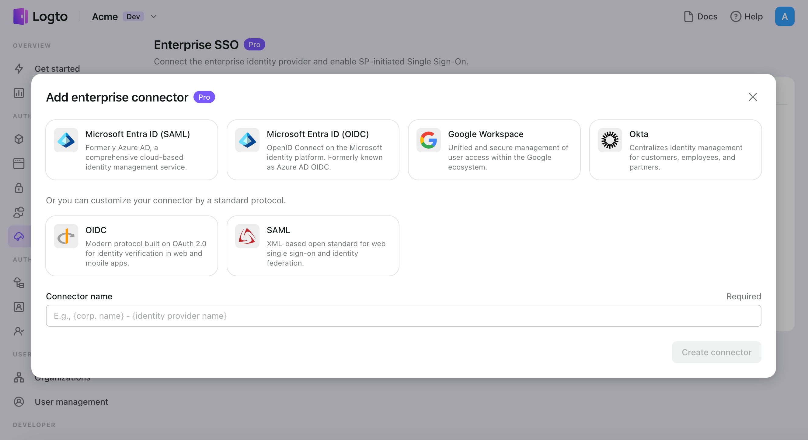 Sélectionnez votre fournisseur SSO